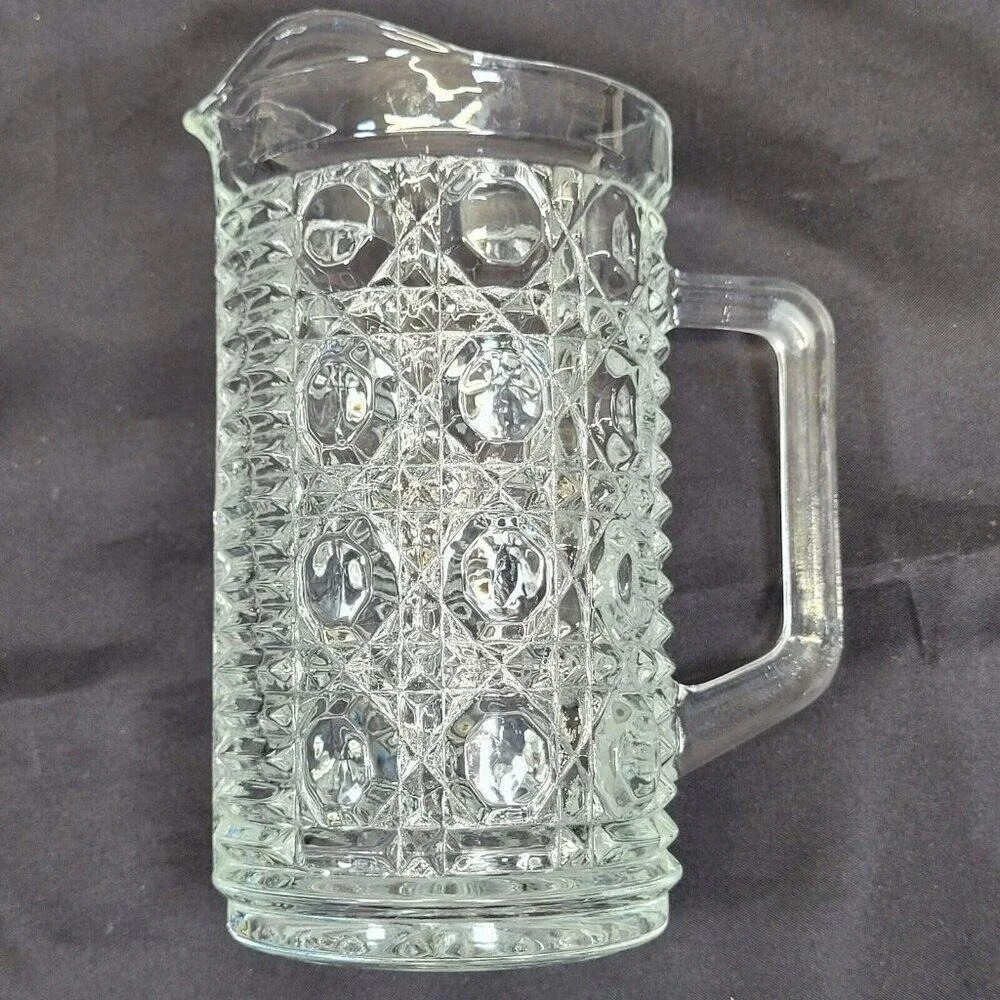 Indiana Glass Whitehall Pitcher Clear Cubist Vintage Mid Century‎ Modern Pressed